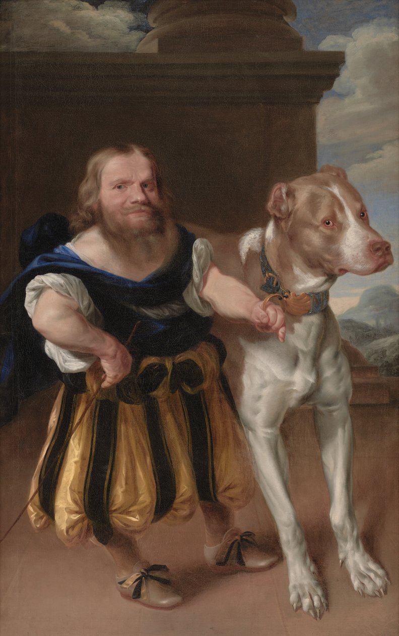 Kurfyrsten av Sachsens italienske dverg, Giacomo Favorchi med prinsesse Magdalene Sibylle Dog, Raro av Abraham Wuchters