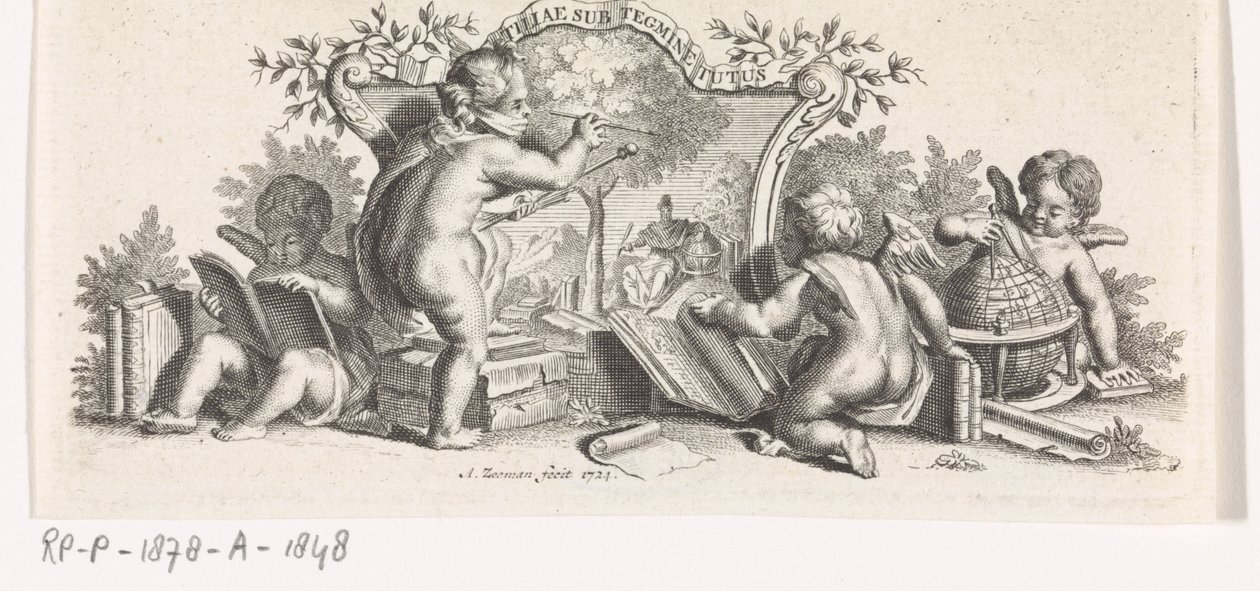 Fire putti studerer og maler av Abraham Zeeman