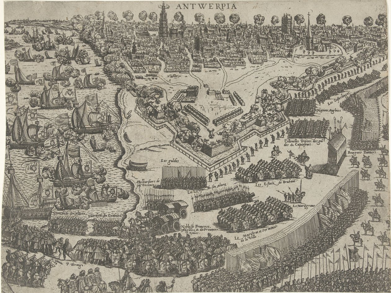 Ankomst av hertugen av Anjou i Antwerpen og mottakelse av prinsen av Orange, 1582 av Abraham de Bruyn (attributed to)