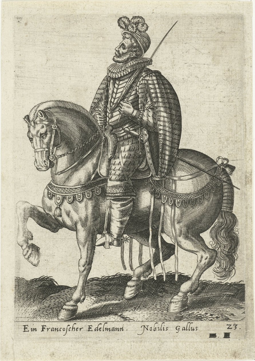 Fransk adelsmann til hest av Abraham de Bruyn (attributed to)