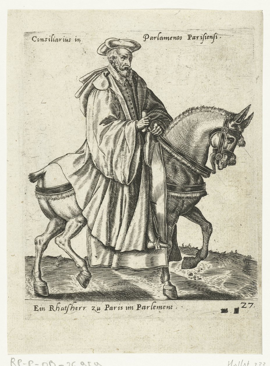 Fransk rådmann til hest av Abraham de Bruyn (attributed to)