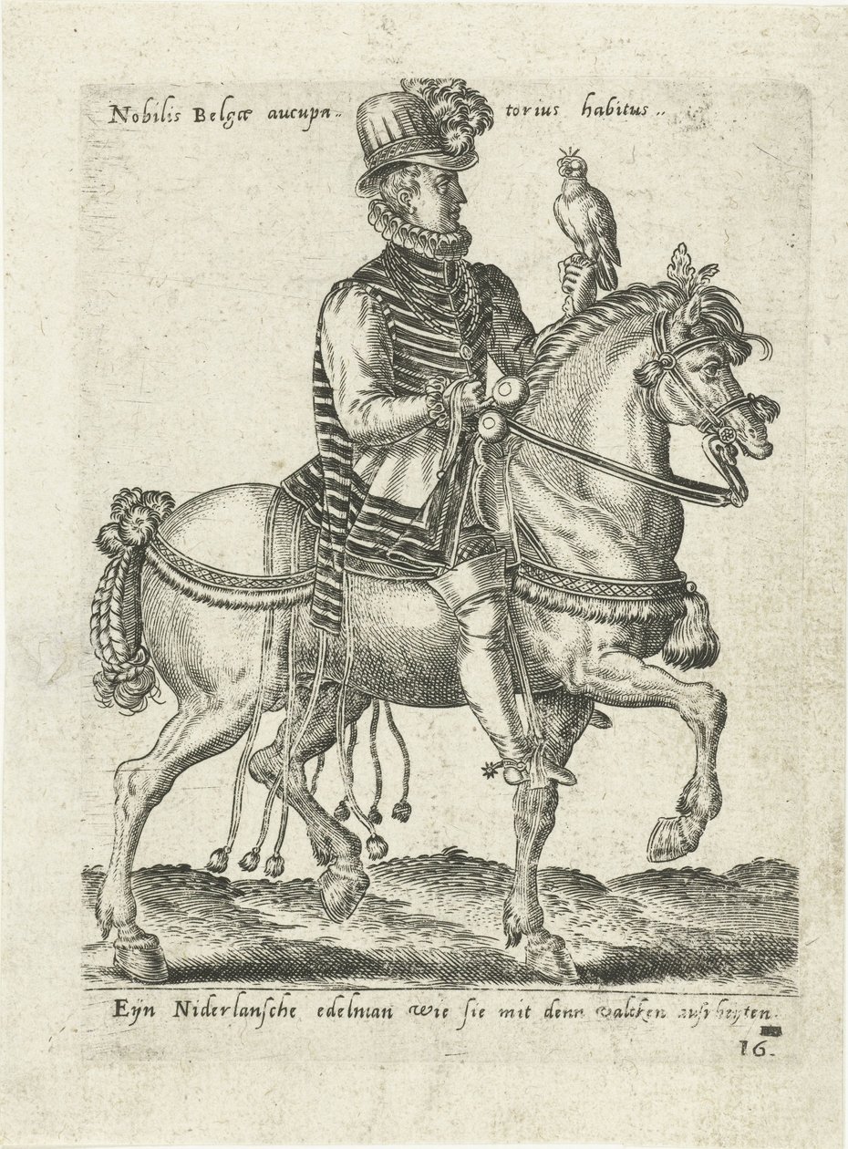 Nederlandsk adelsmann på hestefalkejakt av Abraham de Bruyn (attributed to)
