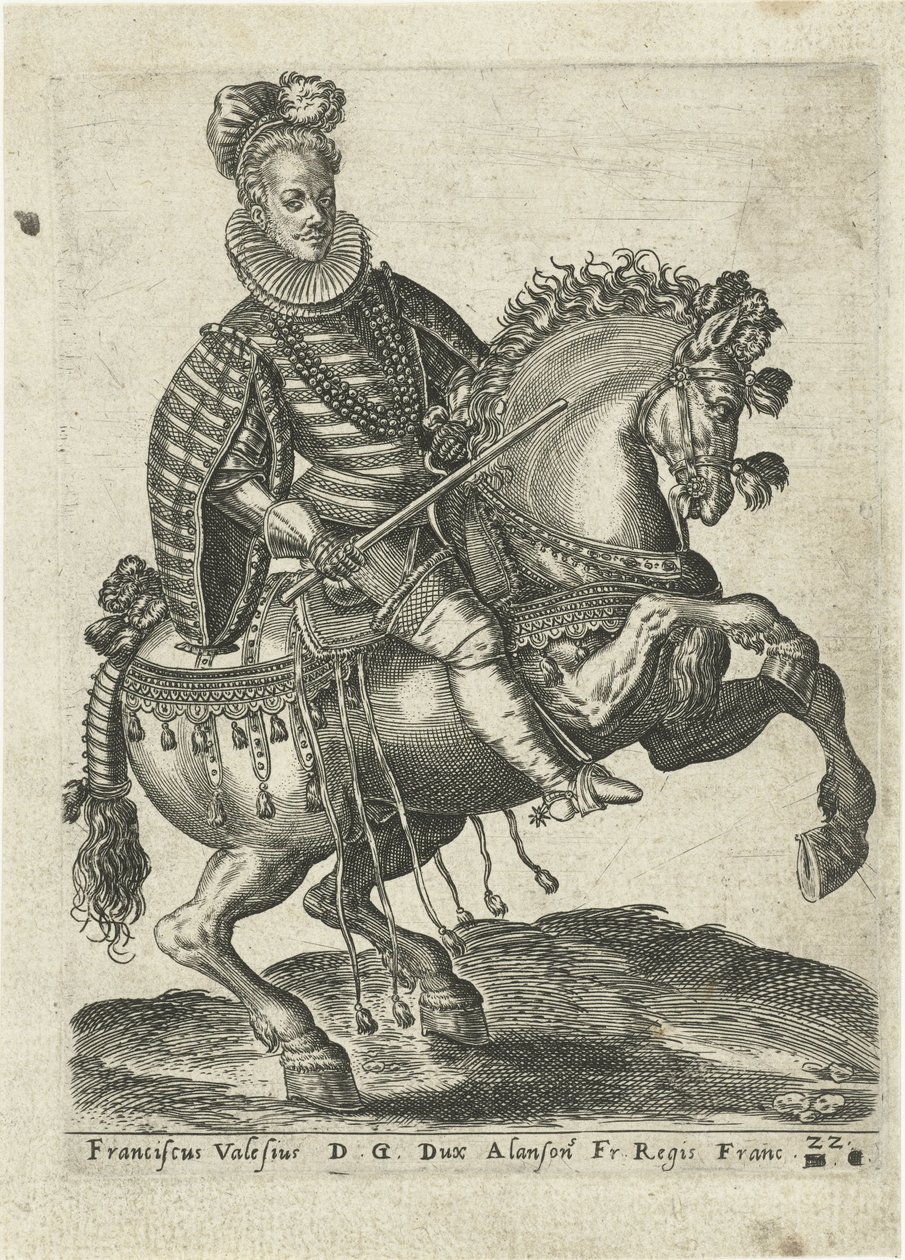 Portrett av François, hertugen av Anjou på hesteryggen av Abraham de Bruyn (attributed to)