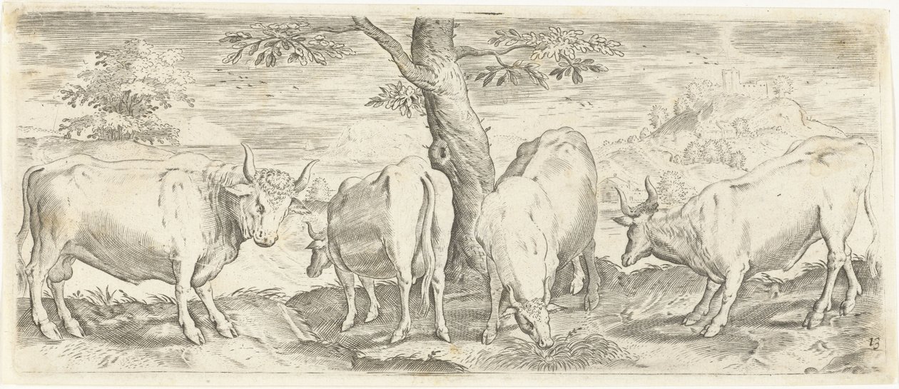 Kyr, en okse og en okse Dyr (serietittel) av Abraham de Bruyn (possibly)