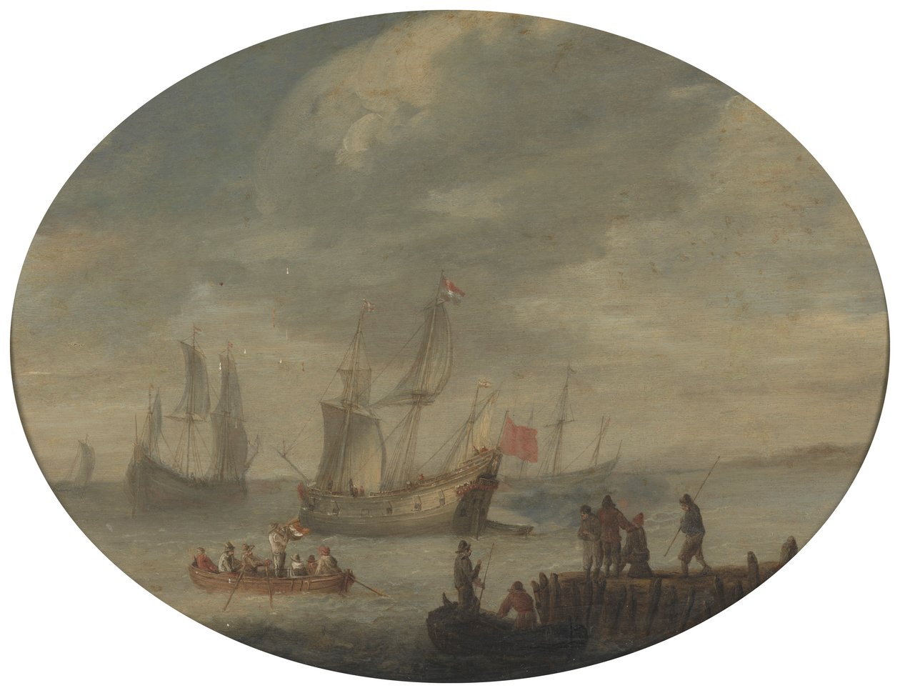 Væpnede handelsmenn utenfor den nederlandske kysten forbereder seg på seil av Abraham de Verwer