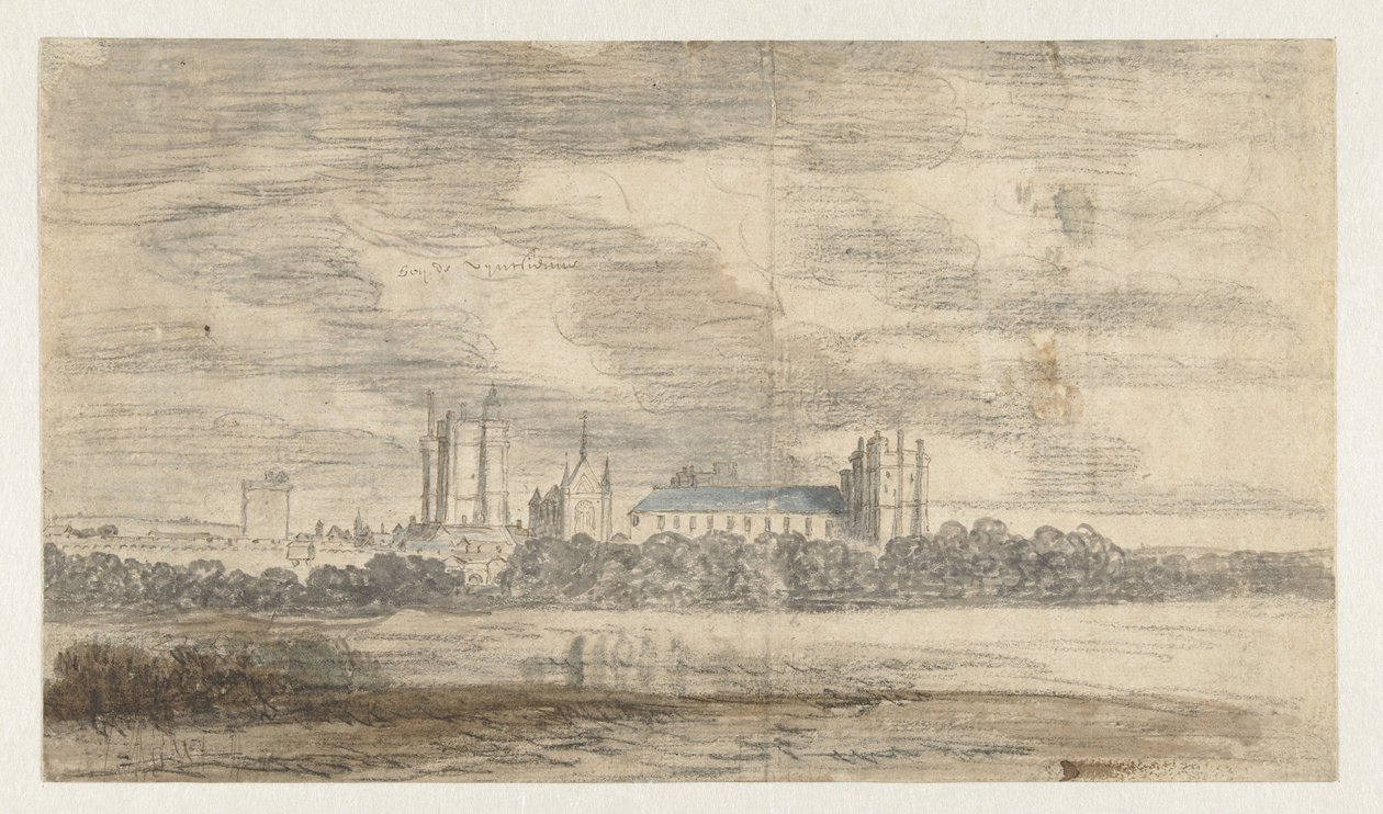Utsikt over Château de Vincennes, bak en rad med trær av Abraham de Verwer