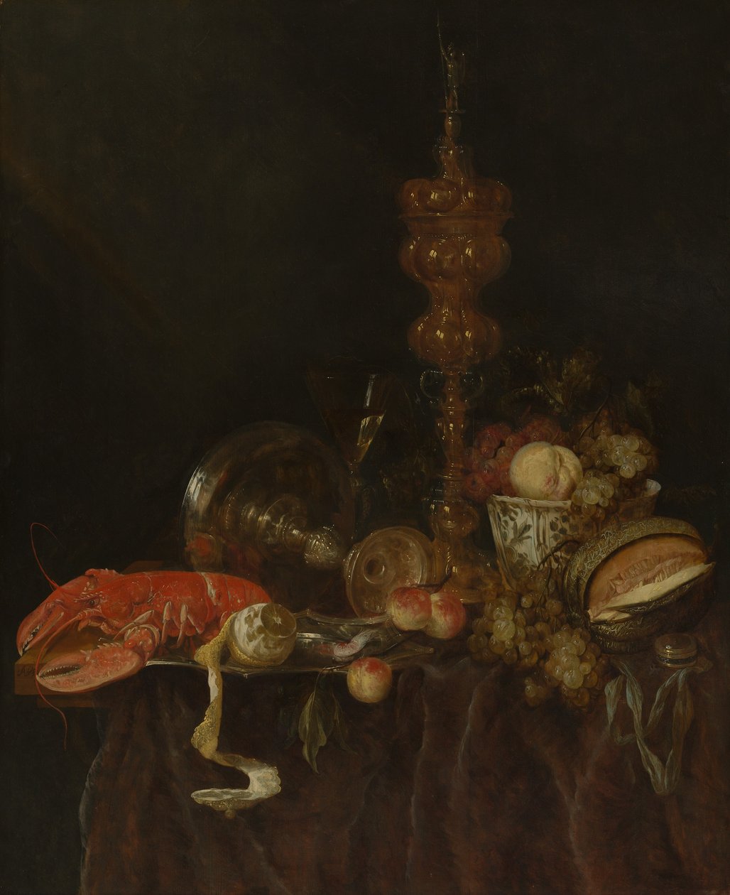 Stilleben med hummer og frukt, sannsynligvis tidlig på 1650-tallet. av Abraham van Beyeren