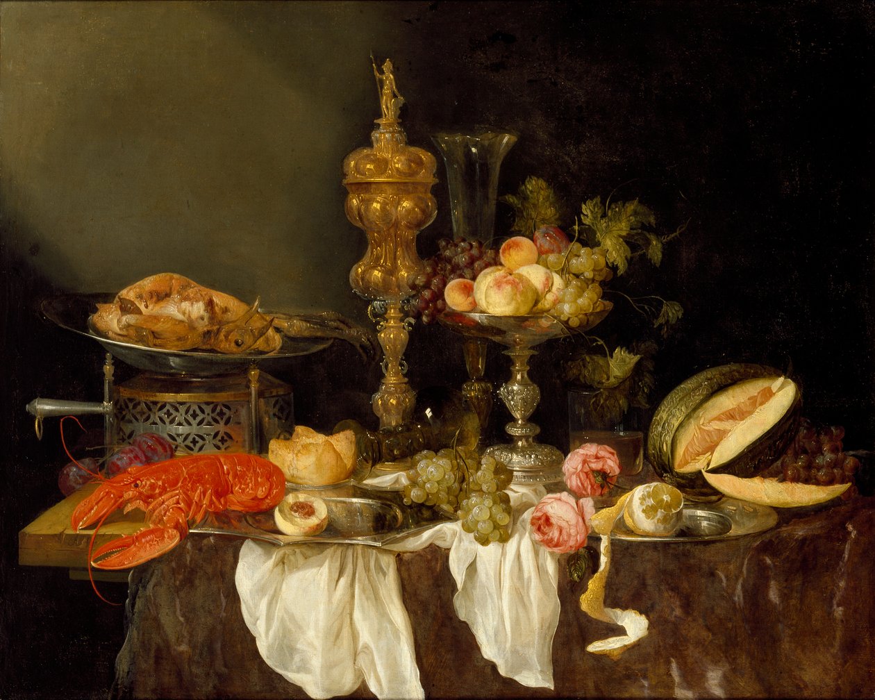 Stilleben med en hummer og Tyrkia, c1653 av Abraham van Beyeren