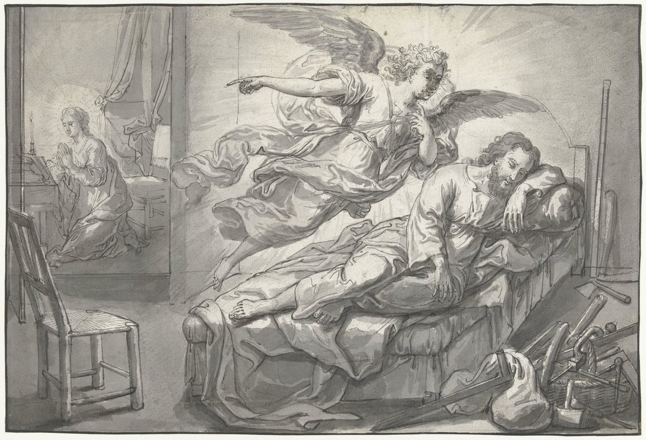 Engelen viser seg for Josef i en drøm av Abraham van Diepenbeeck