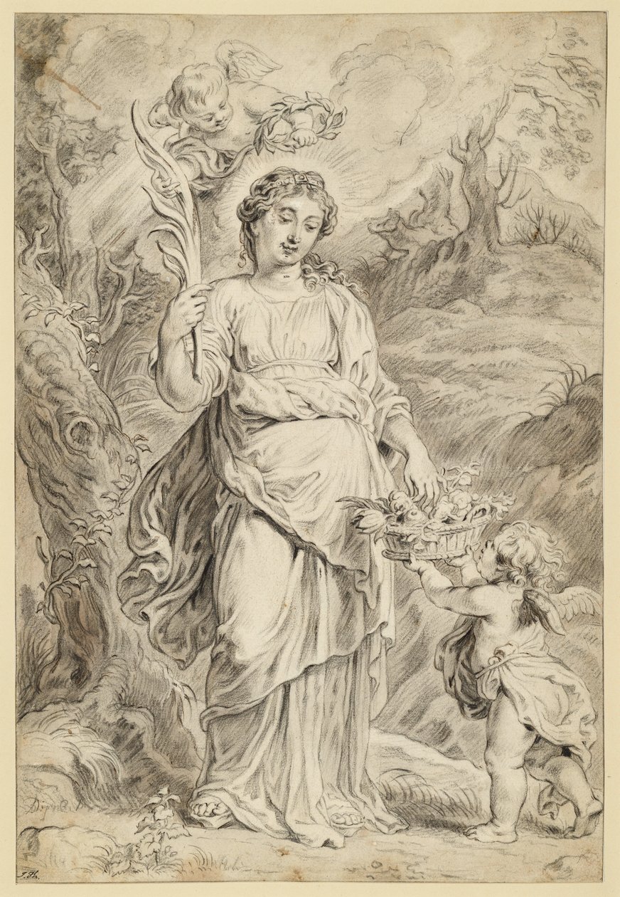 Den hellige Dorotea, som holder en palmegren i sin høyre hånd av Abraham van Diepenbeeck