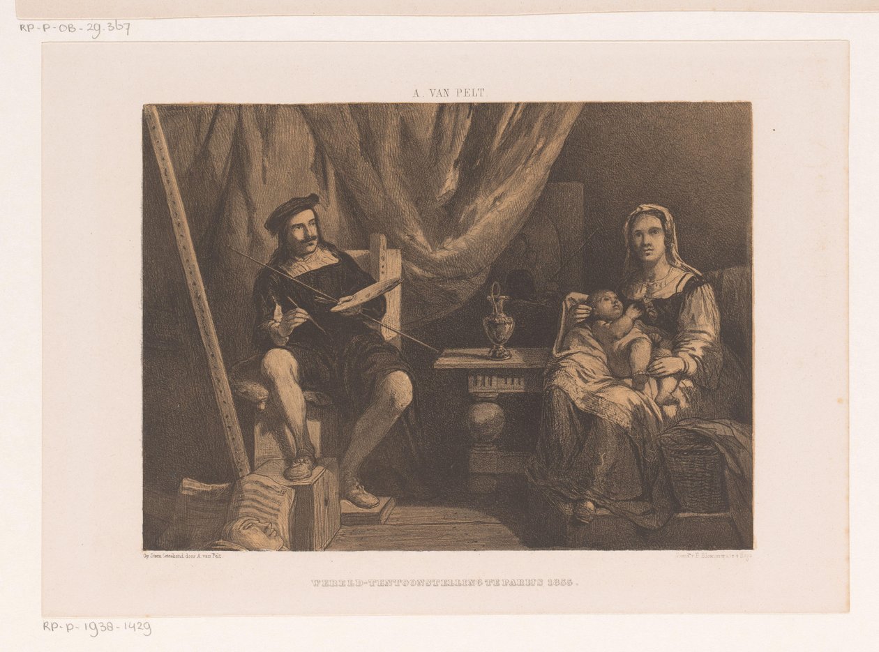 Maler med kone og barn i atelieret sitt Verdensutstilling i Paris 1855 (serietittel) av Abraham van Pelt