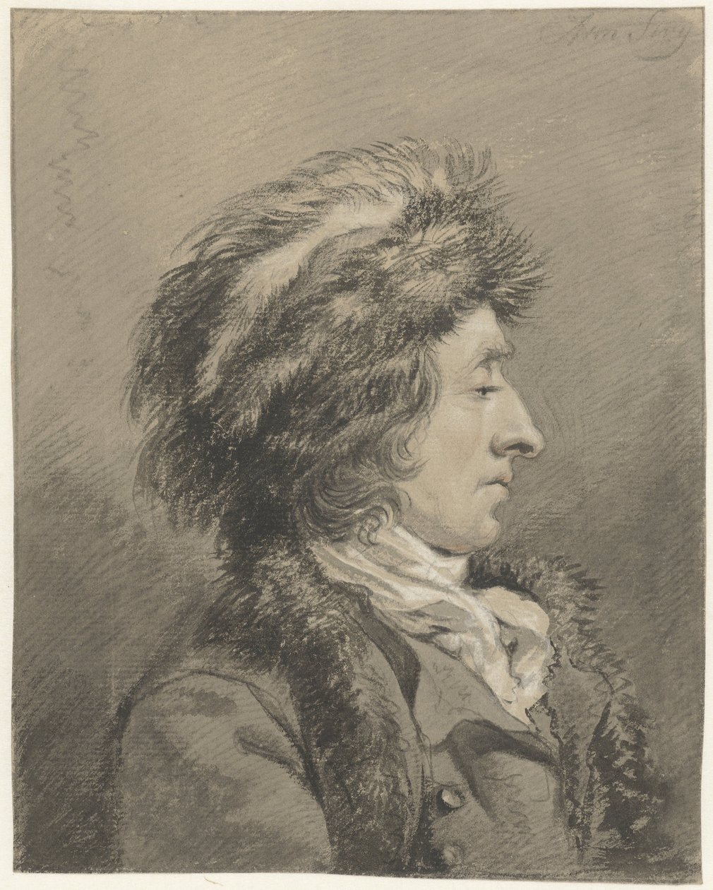 Mann med pelslue, profil til høyre av Abraham van Strij (I)