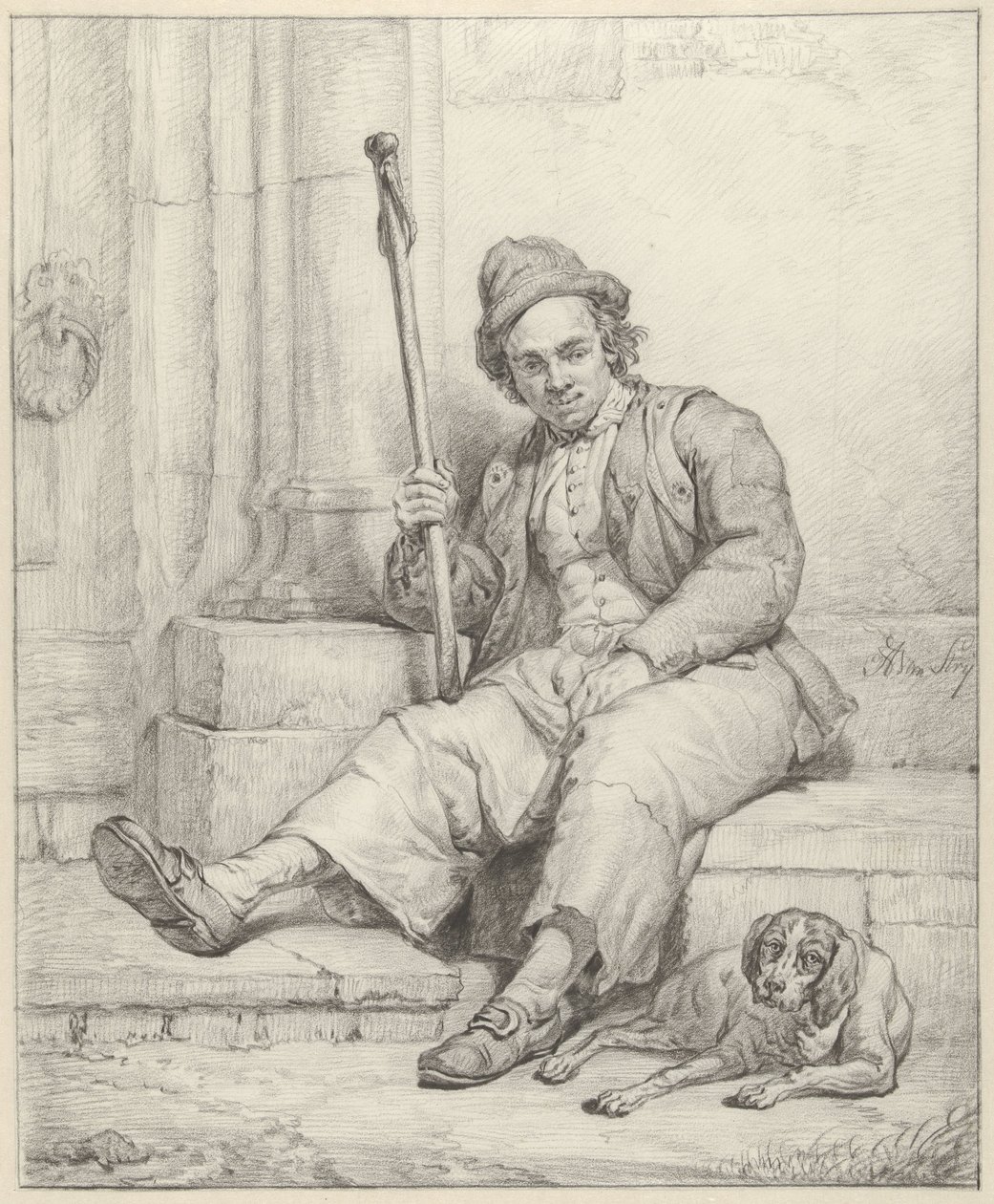 Sittende mann med hund av Abraham van Strij (I)