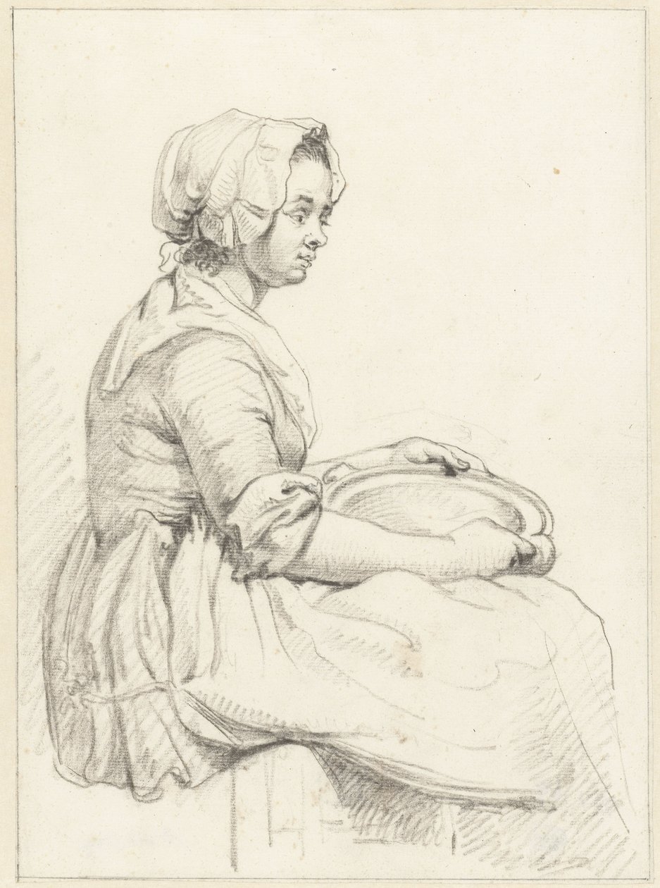 Sittende kvinne med en tallerken på fanget, til høyre av Abraham van Strij (I)