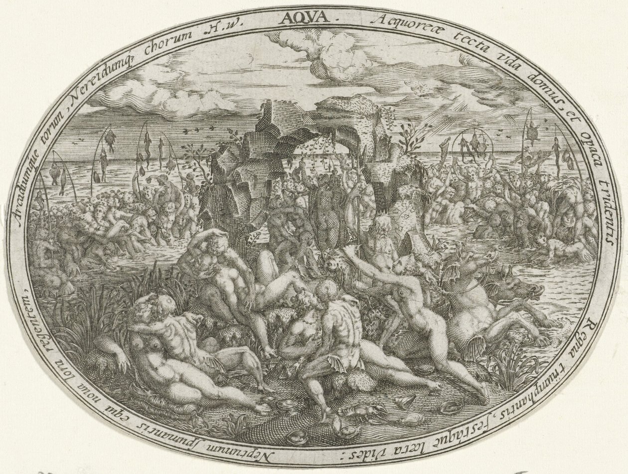 Neptun med Nereider og Tritoner: Vannelementet Aqua (tittel på objekt) The Four Elements (serietittel) av Abraham van den Hecken