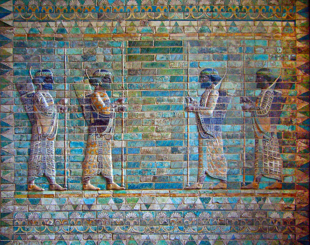 Detalj fra frise av bueskyttere, Palace of Darius I, Susa, Iran, ca. 510 f.Kr. (glasert murstein) av Achaemenid