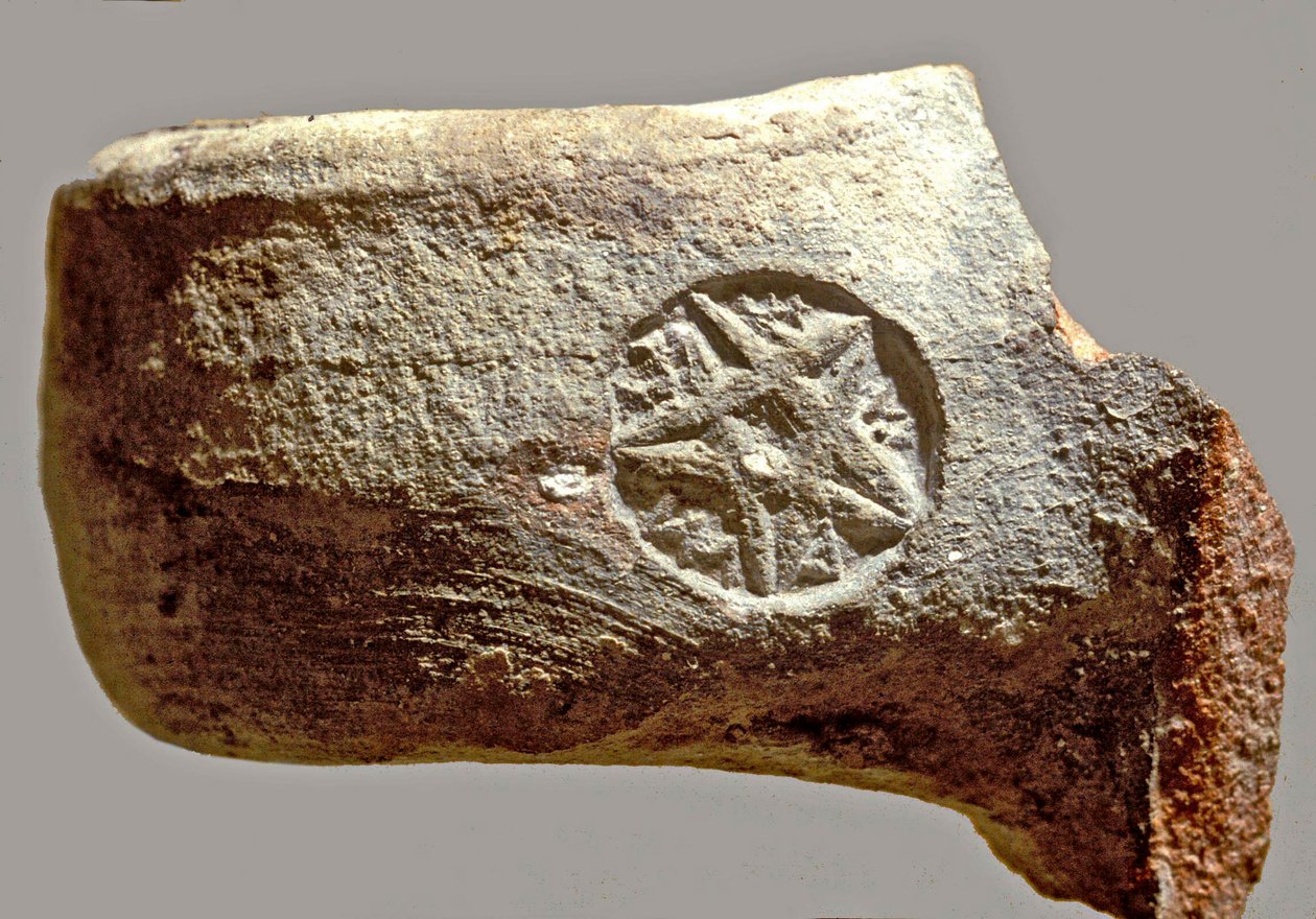 Krukkehåndtak med inskripsjon på gammel hebraisk lesing Yerslm (leire) av Achaemenid