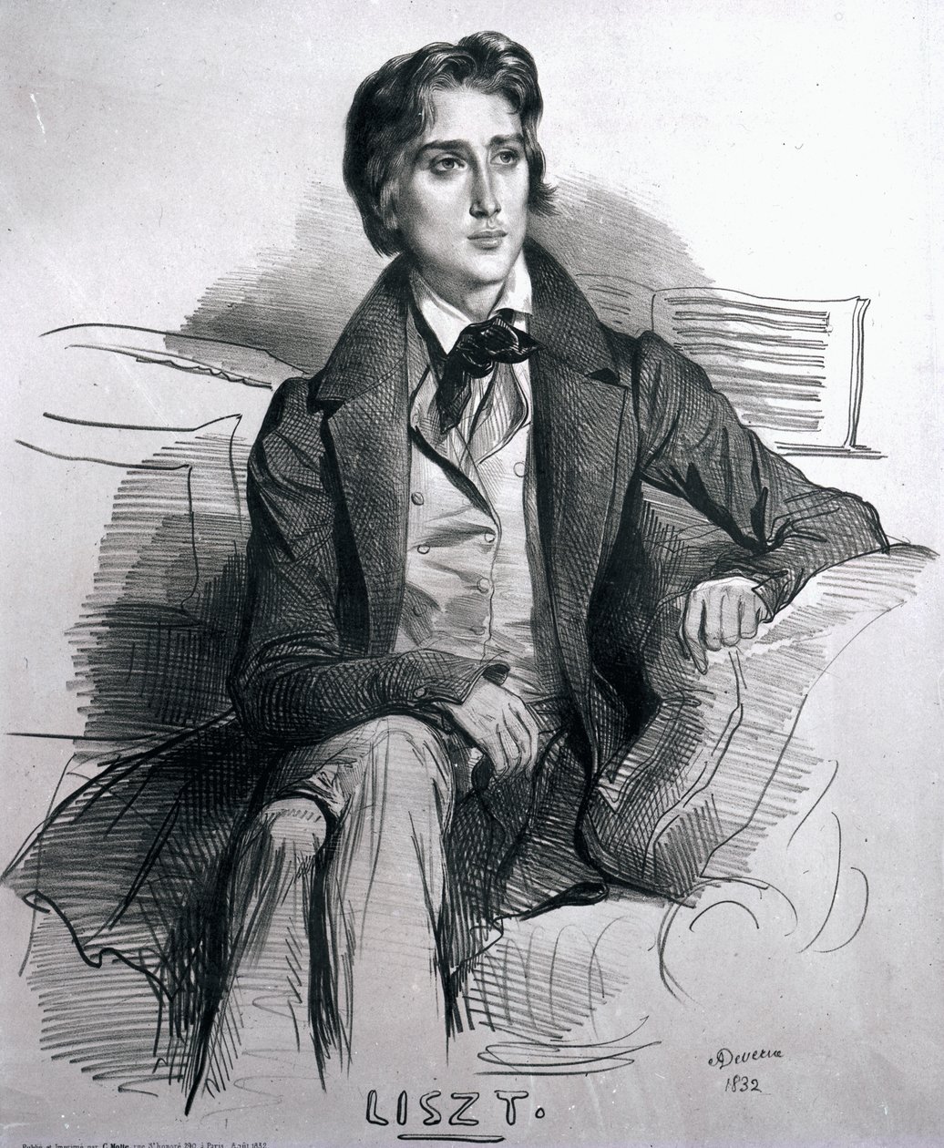 Portrett av Franz Liszt (1811-86) august 1832 av Achille Devéria