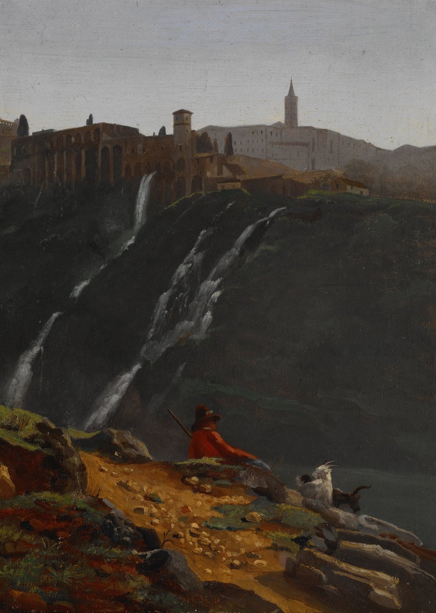 Goatherd Motsatt Tivolis fossefall av Achille Etna Michallon