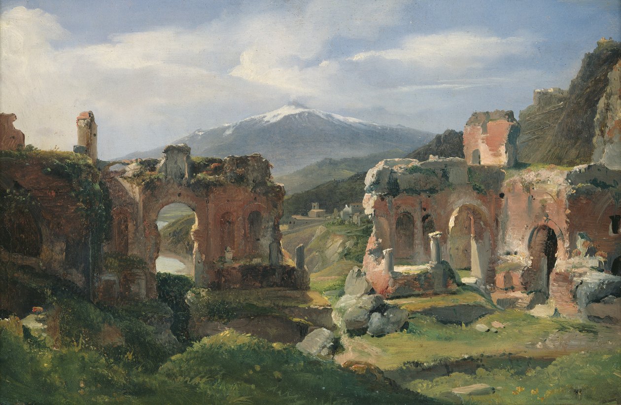 Ruinene av teateret i Taormina av Achille Etna Michallon