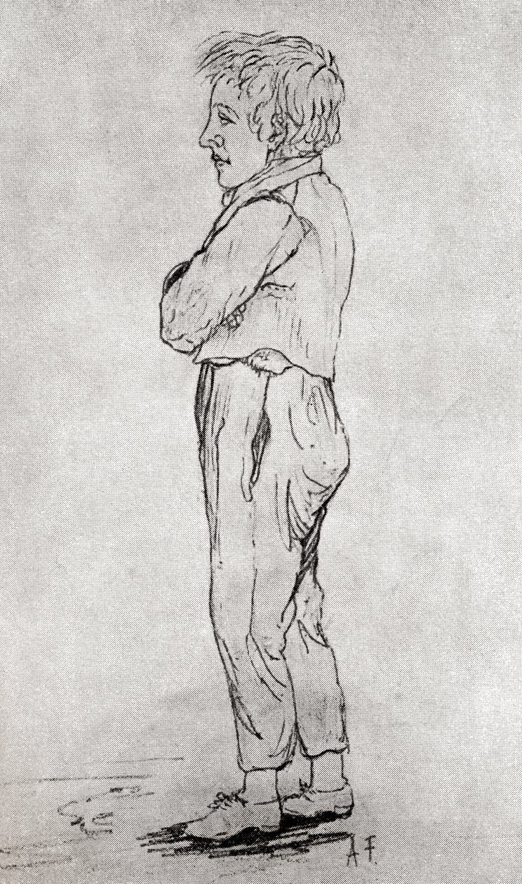 Skisse av Gustave Flaubert som barn, fra Gustave Flaubert, utgitt 1935 av Achille Flaubert