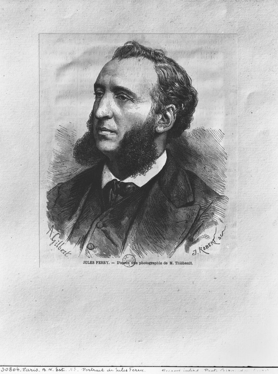 Portrett av Jules Ferry (1832-93) gravert av J. Robert fra et fotografi av M. Thiebault av Achille Isidore Gilbert