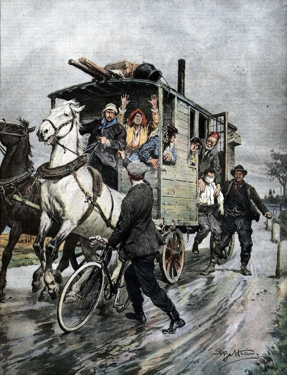 En ung gutt ble bortført av en gruppe sigøynere nær Cernusco sul Naviglio i Milano-regionen. Jeg vil. de Beltrame. Kurerens søndag. 09/1909. av Achille Beltrame