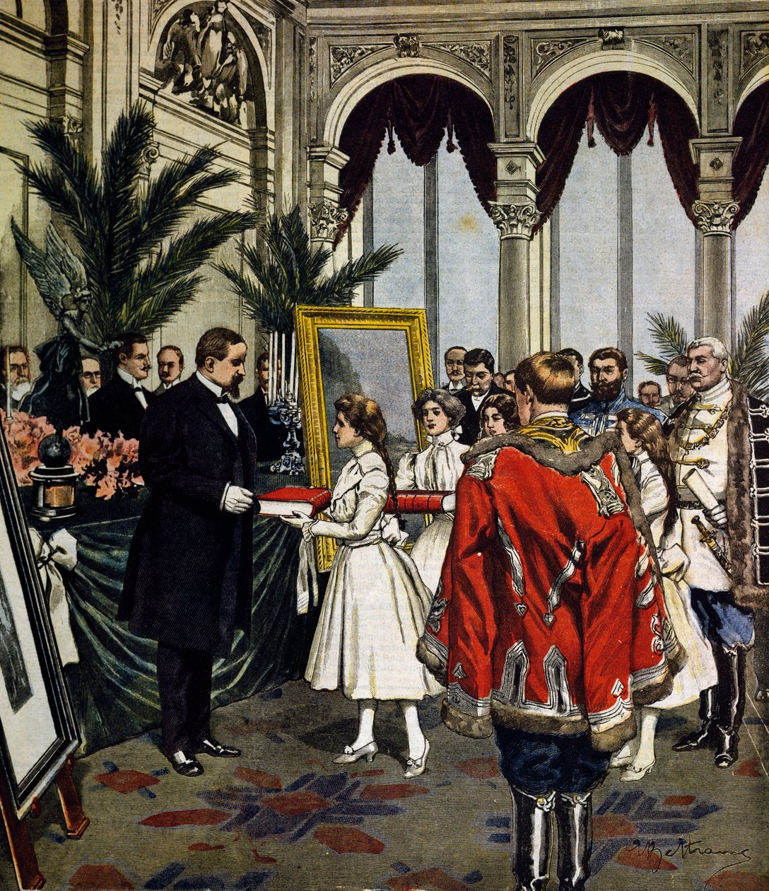 Jubileum for forfatteren av Quo Vadis?, presentasjon av gaver til Sinkievicz i Warszawa, illustrasjon av Achille Beltrame, La Domenica del Corriere, nr. 3, 20. januar av Achille Beltrame