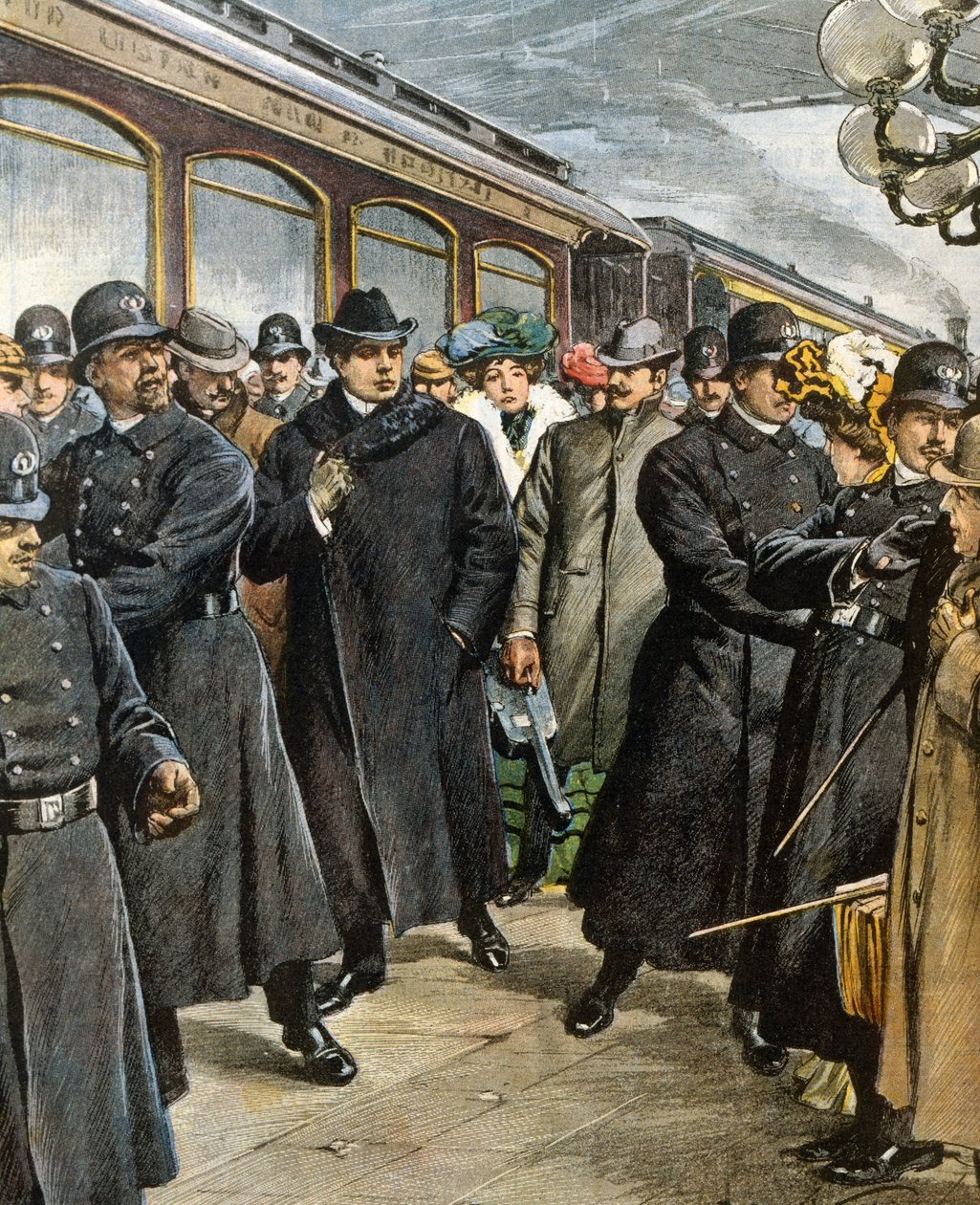 Ankomst av den italienske komponisten Pietro Mascagni (1863-1945) til New York av Achille Beltrame