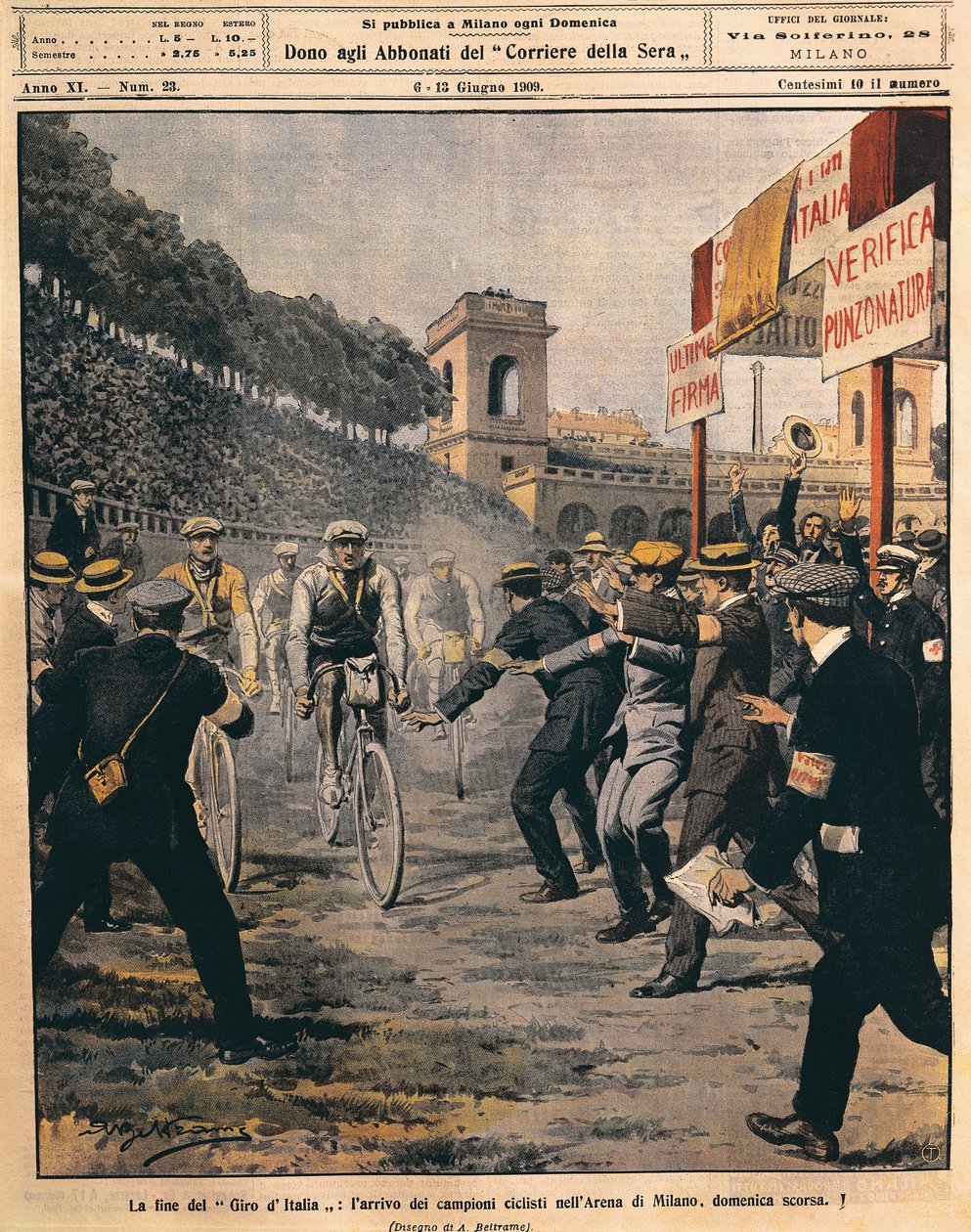 Ankomst av vinneren Luigi Ganna til Arena i Milano, slutten av Giro d
