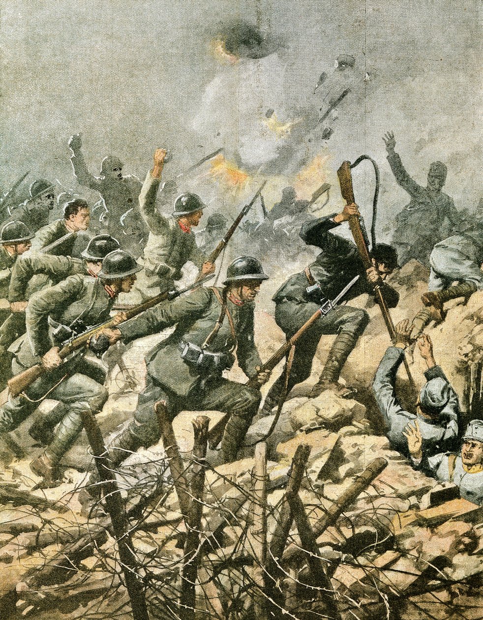 Assault on Mount Ortigara, av Achille Beltrame (1871-1945), illustrasjon fra La Domenica del Corriere av Achille Beltrame
