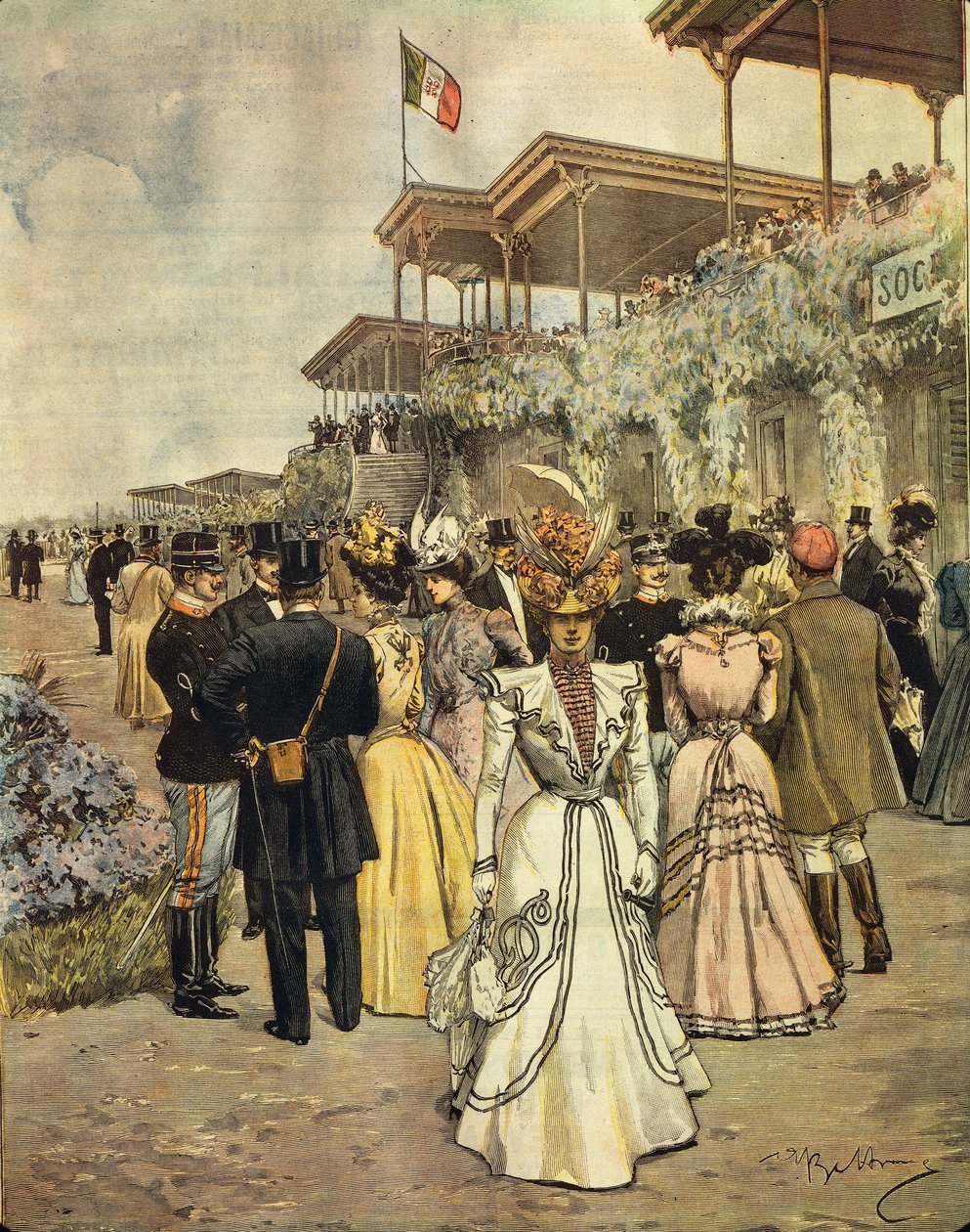 Ved hesteveddeløp i San Siro (Milano), av Achille Beltrame (1871-1945), fra La Domenica del Corriere, 4. juni 1899 av Achille Beltrame
