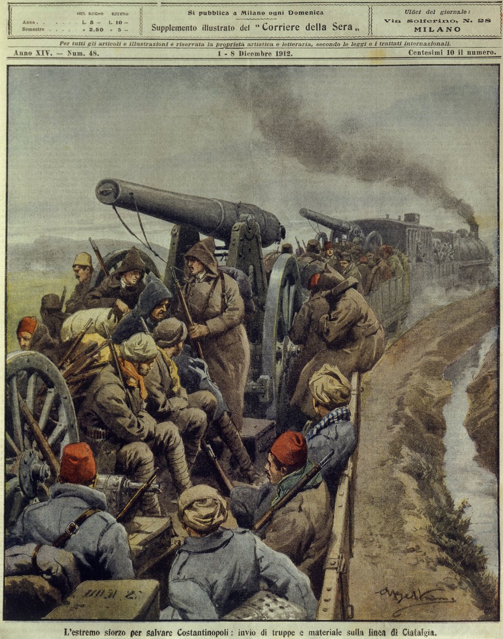 Balkan Wars (1912-1913), Siste forsøk på å redde Konstantinopel som sendte tropper og varer til Ciafalda-linjen, 1. desember av Achille Beltrame