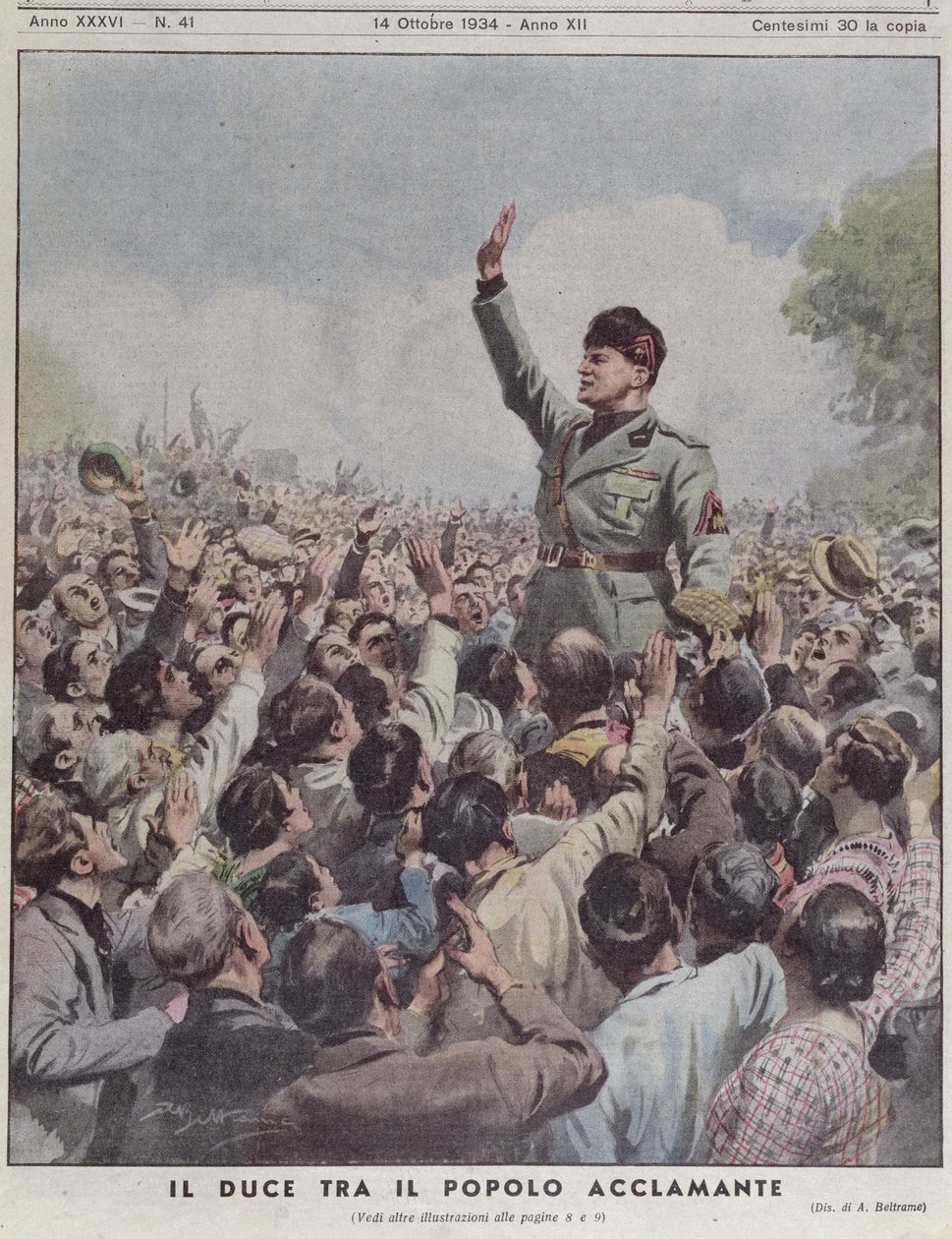 Benito Mussolini (1883-1945) hyllet av folket, fra 