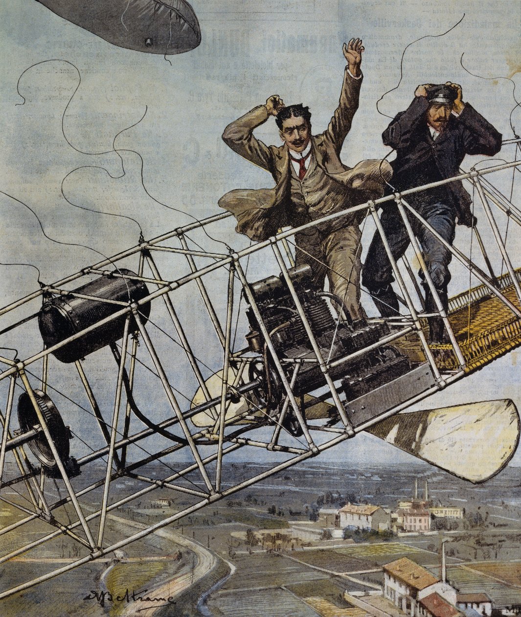 Katastrofe av luftskipet De Bradski nær Paris, Frankrike, illustrasjon av Achille Beltrame for La Domenica del Corriere, 26. oktober av Achille Beltrame