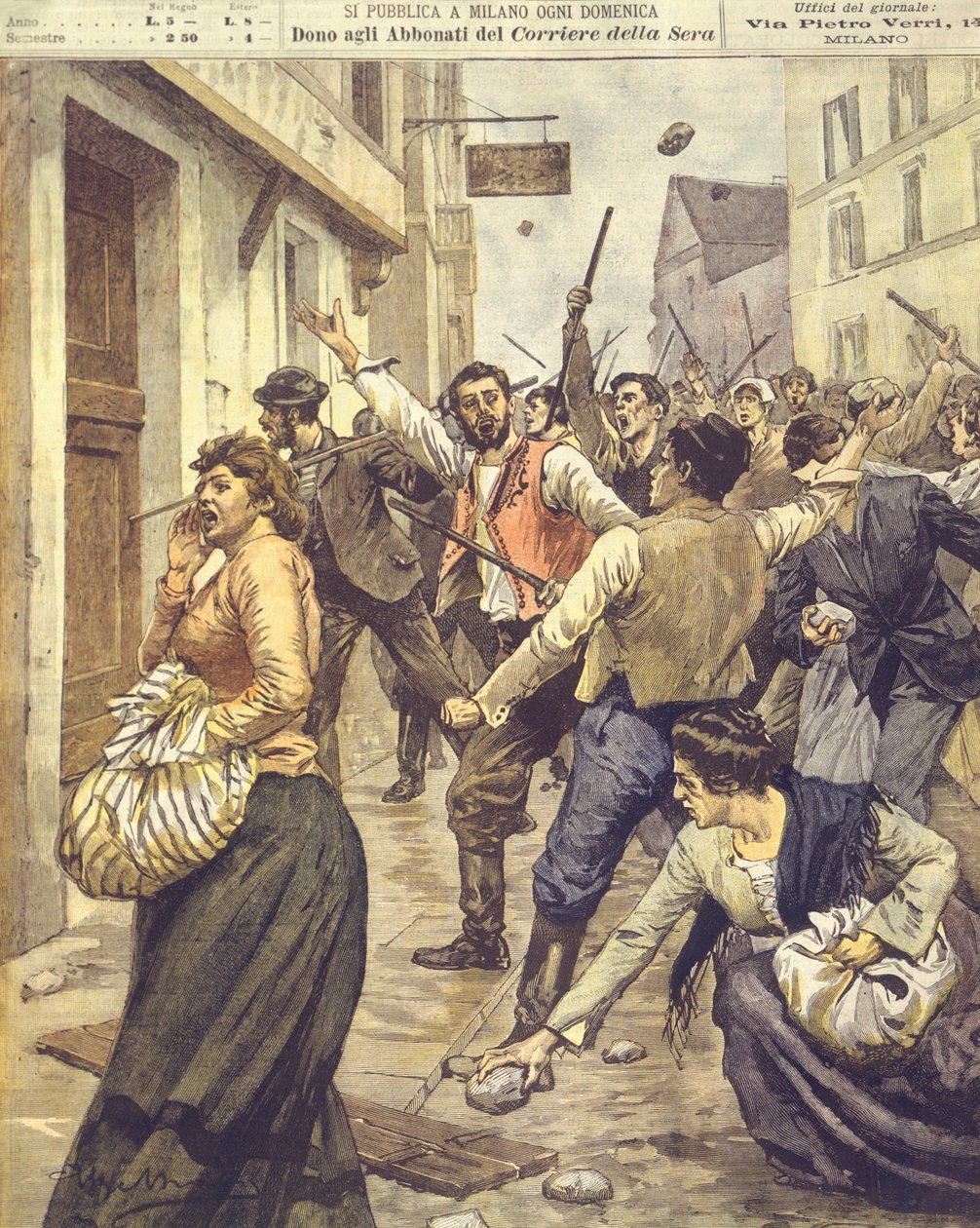 Forsideillustrasjon av antisemittiske opprør i Moravia av Achille Beltrame