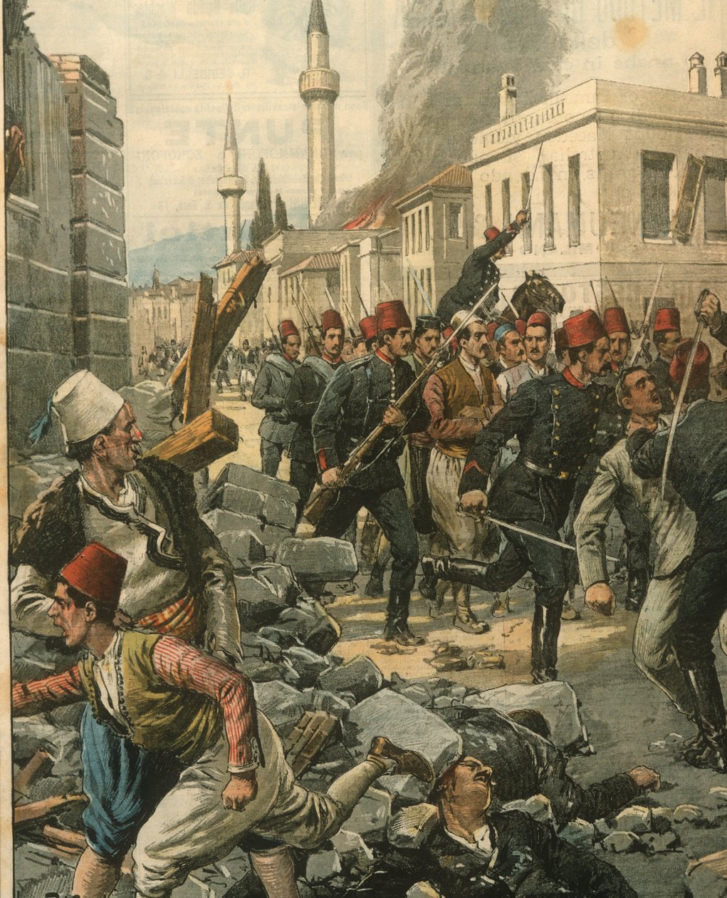 Forsideillustrasjon av bulgarere som invaderer Thessaloniki og skremmer befolkningen av Achille Beltrame