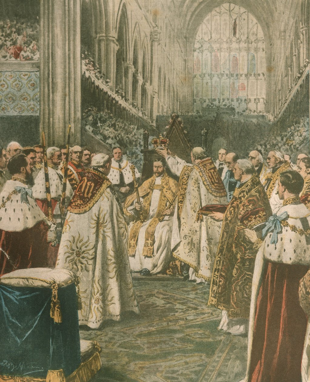 Forsideillustrasjon av kroningen av kong George V; London, England av Achille Beltrame