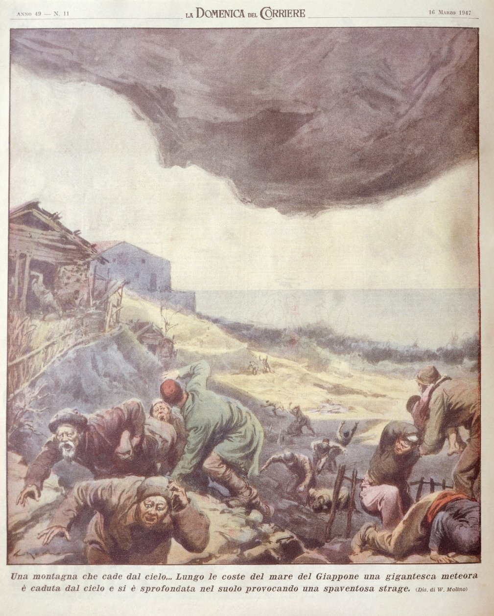 Forsideillustrasjon av meteoritt som faller på Japan av Achille Beltrame