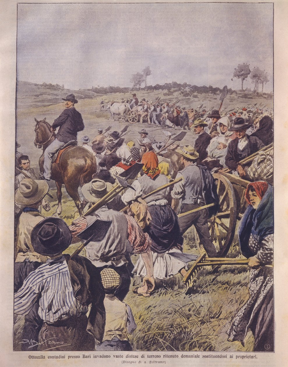Omslagsillustrasjon av okkupasjonen av Latifundia; Apulia, Italia av Achille Beltrame