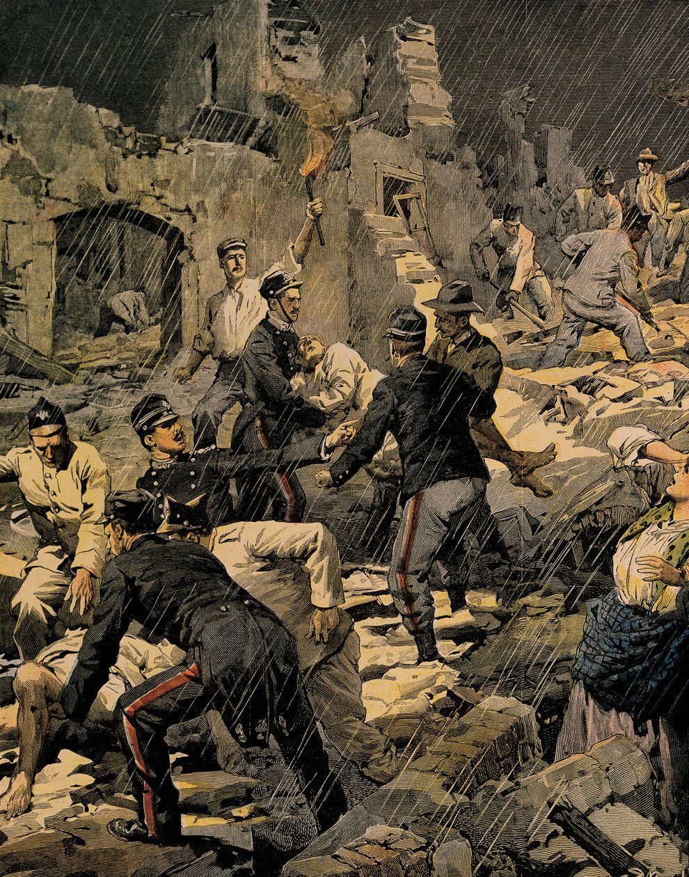 Jordskjelv i Calabria, av Achille Beltrame (1871-1945), fra La Domenica del Corriere av Achille Beltrame
