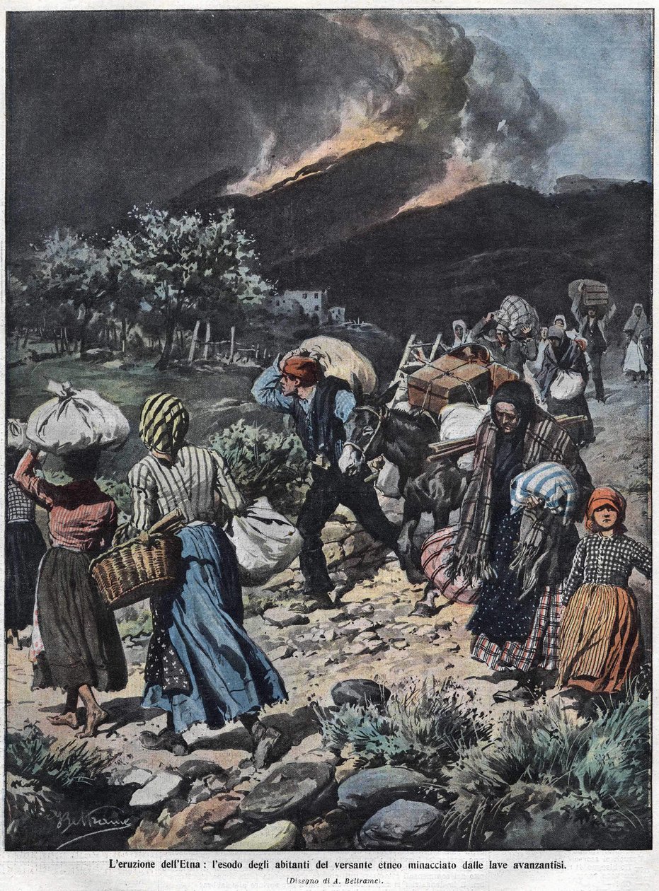 Etna-utbruddet i 1910. Illustrasjon av Achilles Beltrame. av Achille Beltrame