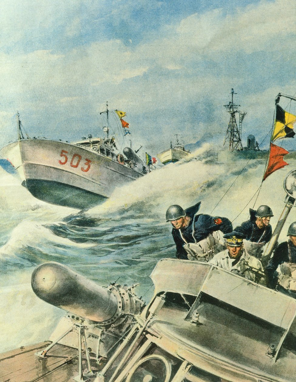 Raske italienske marinemotorbåter patruljerer området i Middelhavet, 12. september av Achille Beltrame