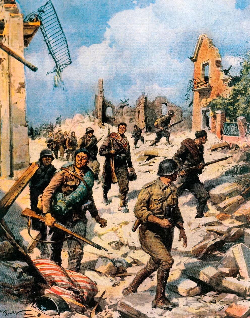 Kamp i Teruel under den spanske borgerkrigen, Achille Beltrame (1871-1945) fra La Domenica del Corriere av Achille Beltrame