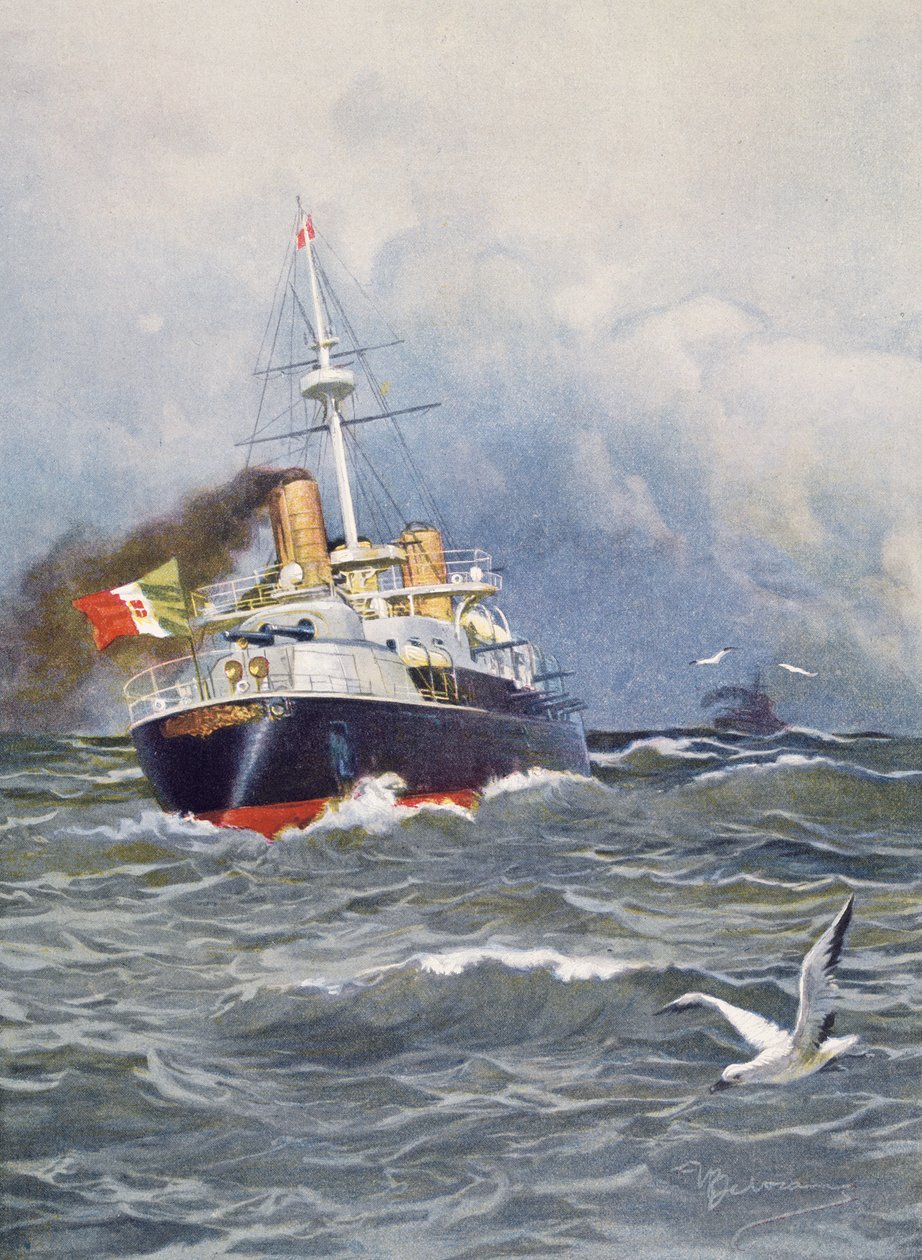 Førsteklasses slagskip Re Umberto, illustrasjon av Achille Beltrame (1871-1945) fra ukebladet L