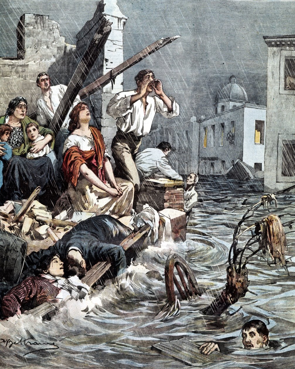 Flom av Modica (Sicilia) i 1901. La Domenica del Corriere. Jeg vil. de Beltrame av Achille Beltrame