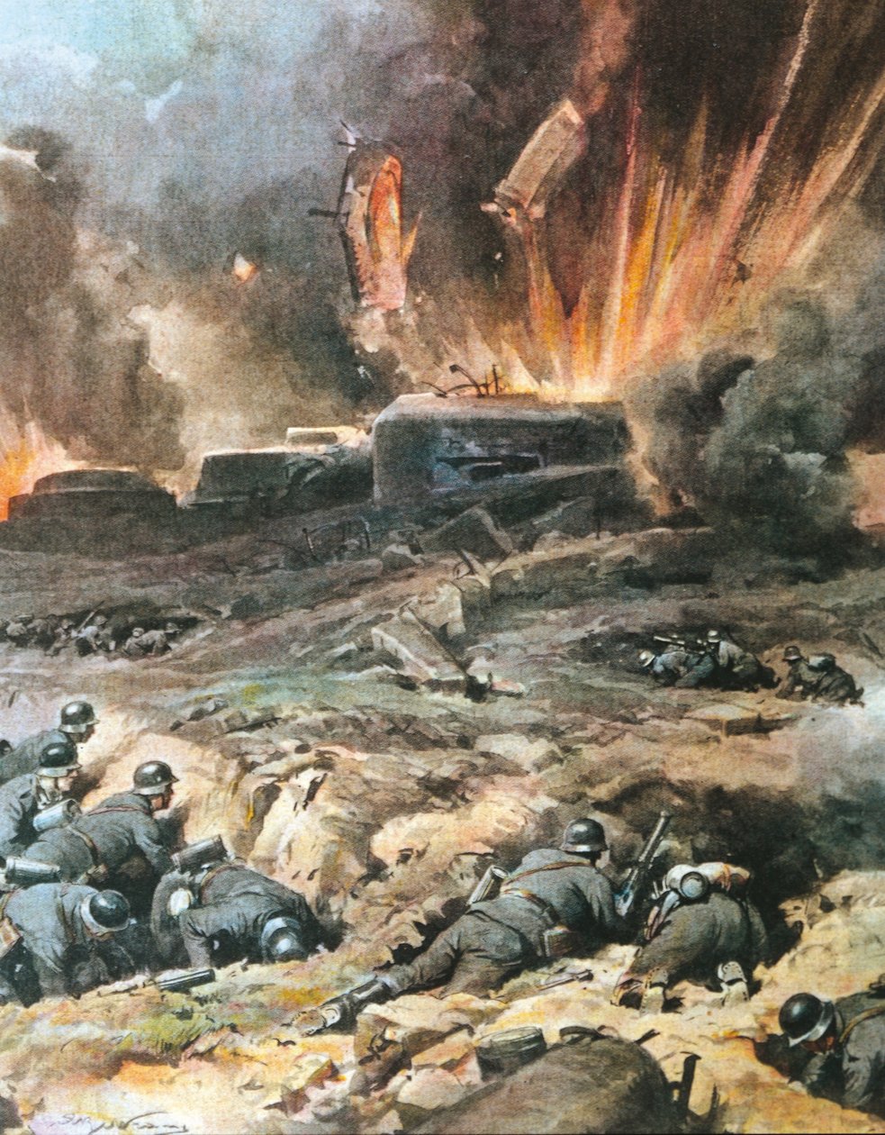 Frankrike, Maginot Line, illustrasjon fra 'The Sunday Courier' av Achille Beltrame