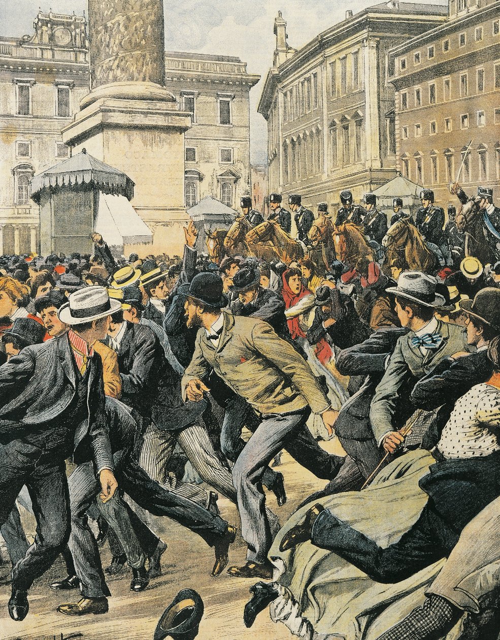 Generell arbeiderstreik i Roma, av Achille Beltrame, illustrasjon, illustratør Achille Beltrame (1871-1945), fra La Domenica del Corriere av Achille Beltrame