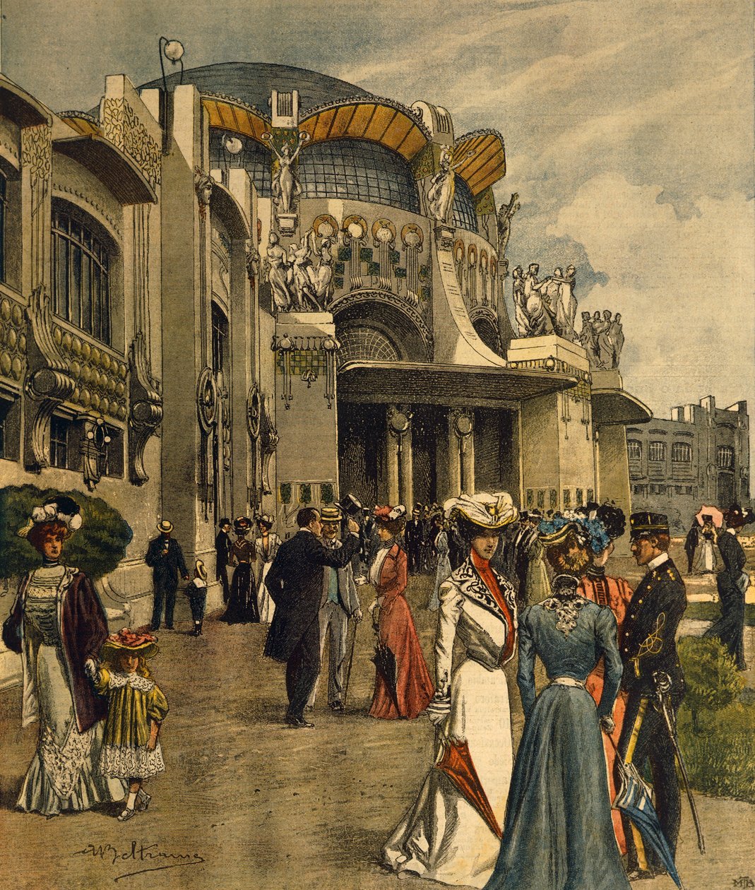 Stor åpning av den første internasjonale utstillingen for moderne dekorativ kunst i Torino, av Achille Beltrame (1871-1945), fra La Domenica del Corriere, mai 1902 av Achille Beltrame