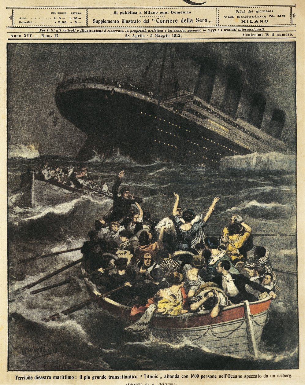 Storbritannia, senking av passasjerskipet Titanic av Achille Beltrame